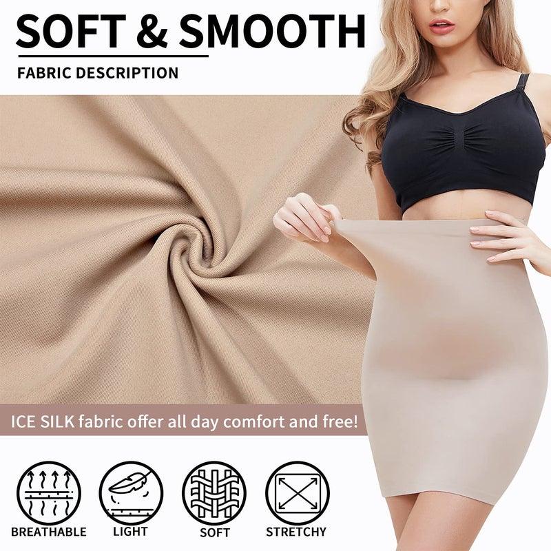 MISS MOLY Seamless Anti Static Half Slips for Women Under Dress High Waist Shapewear Dresses Tummy Control Half Skirt Nude,M - Image 3
